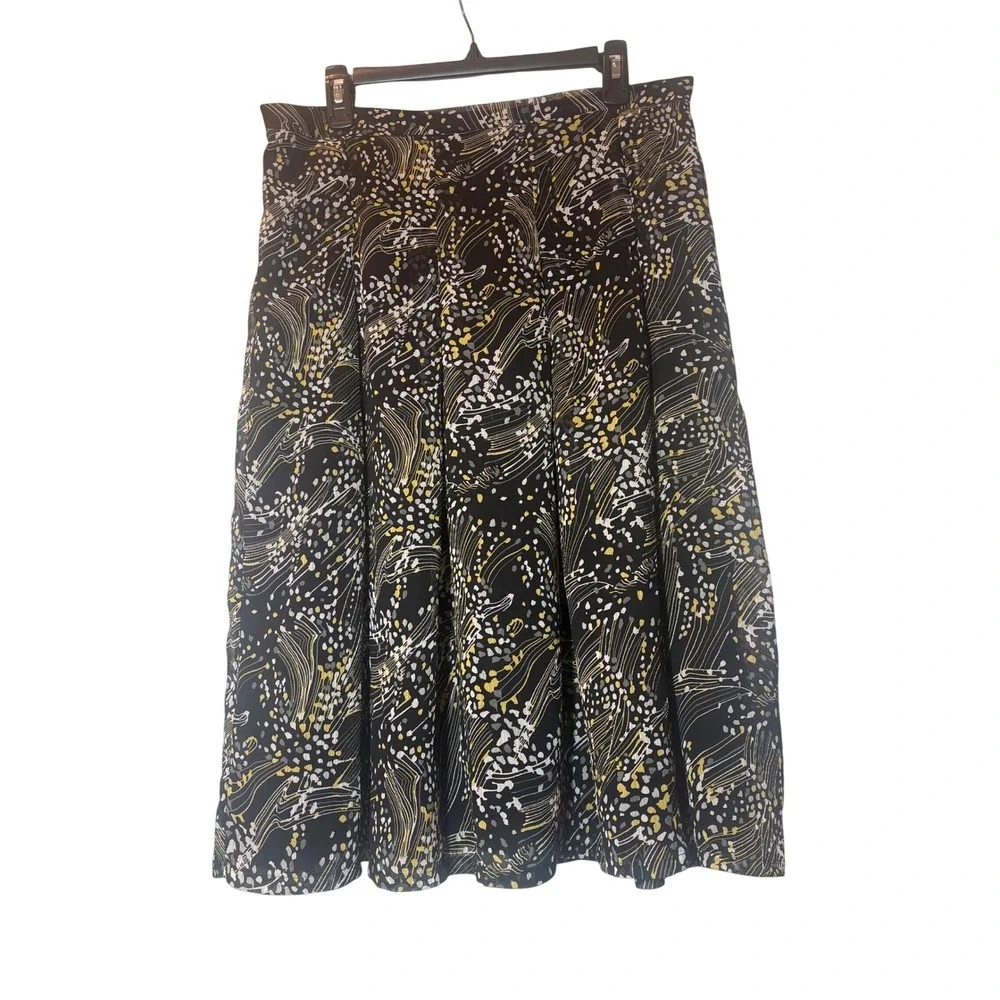Sag Harbor Womens Abstract Print A-Line Midi Skirt Black‎ Yellow Size Medium